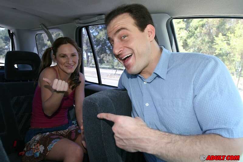 Gen Padova's Slutty Teenage Hitchhiker Gives a Blowjob with Ball Licking and Sucks Big Cock in the Car for MILF Handj...