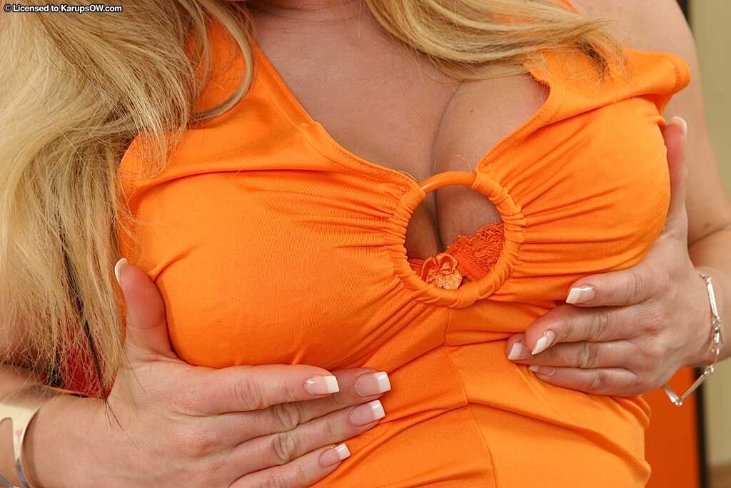 Alena's Milkshake Brings All the Boys to Yard A Mature Blonde Licking her Natural Breasts in a Skirt - Alena