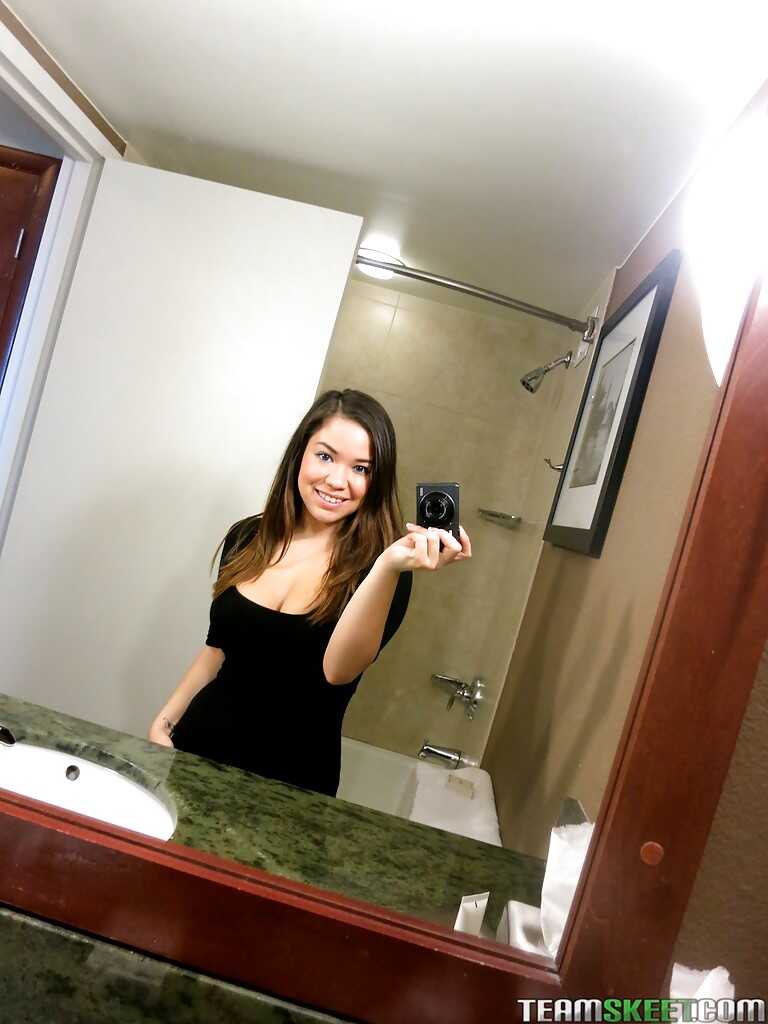 Busty amateur Audrina Grace making a selfie and getting naked in the mirror - Audrina Grace