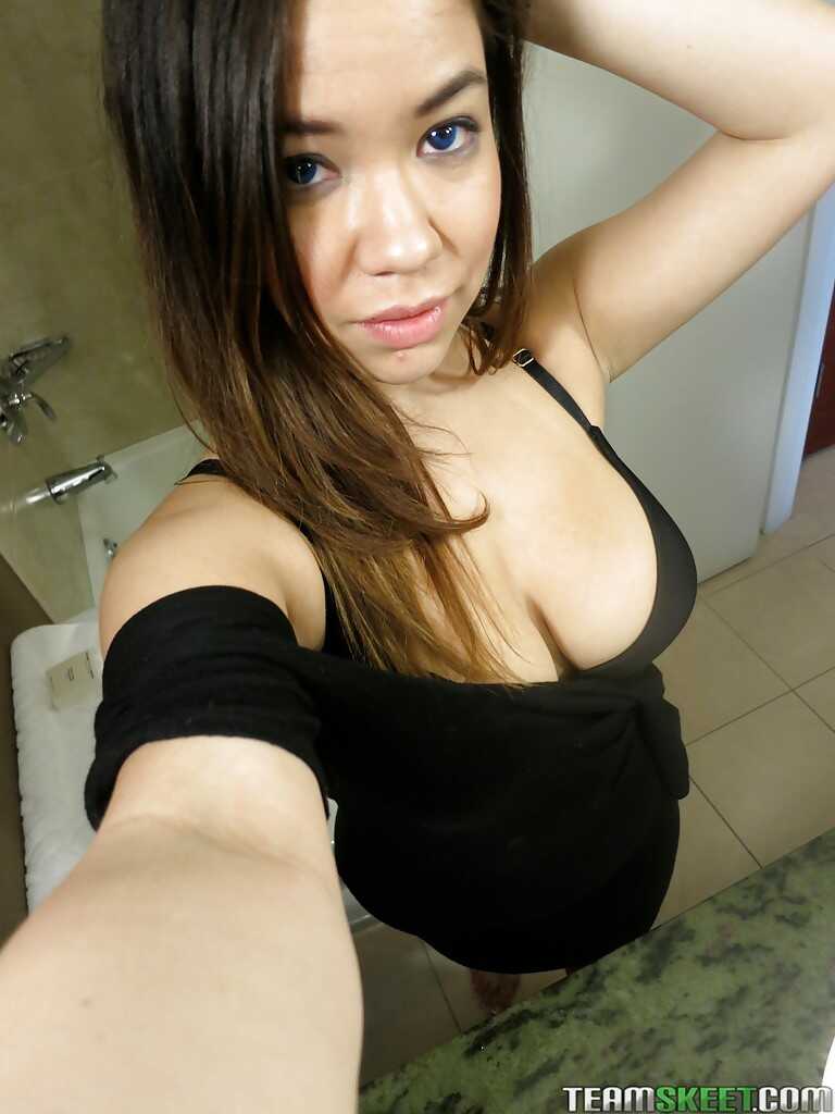 Busty amateur Audrina Grace making a selfie and getting naked in the mirror - Audrina Grace