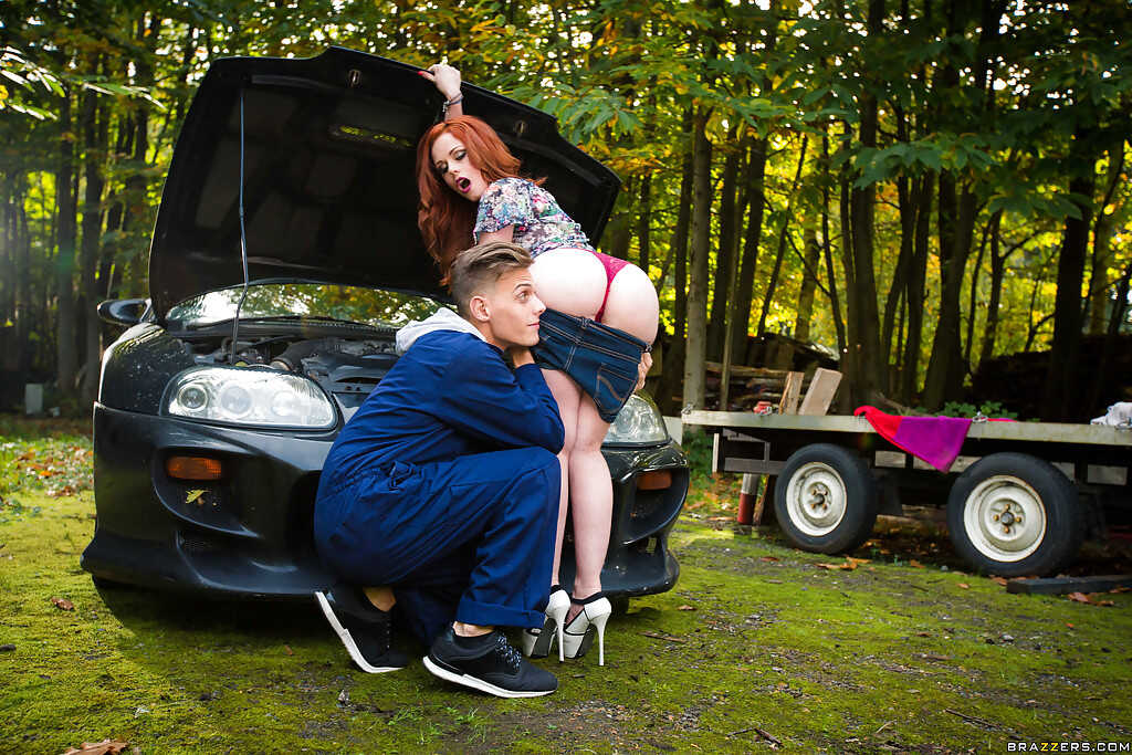 Redheaded Euro teen Ella Hughes getting fucked in the ass outdoors by Chris Diamond - Chris Diamond, Ella Hughes
