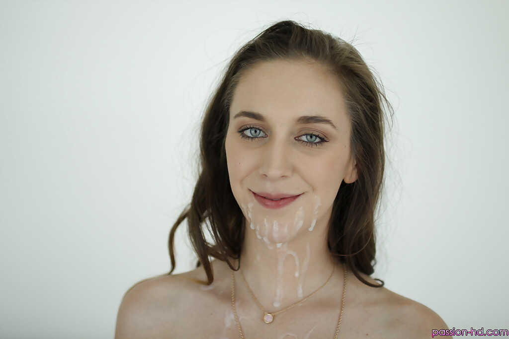 Sweet Brunette Takes A Cumshot To The Face While Blowing A Small Dick - Layla Adams