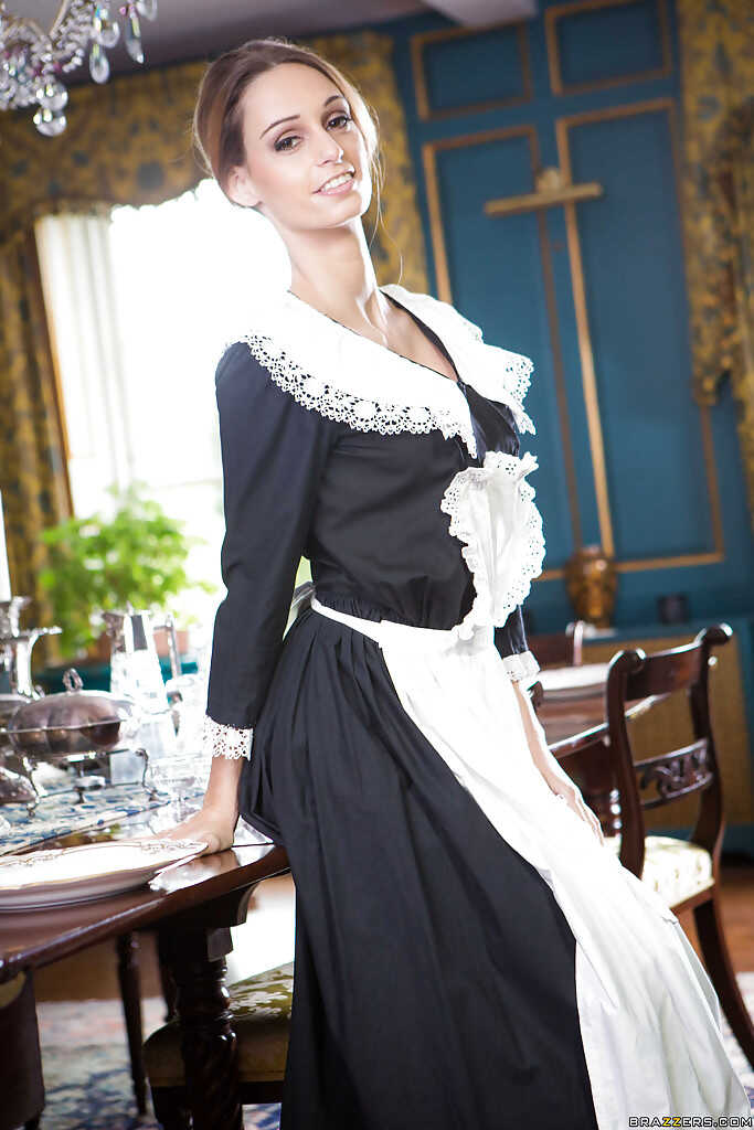 Hot Euro maid Erica Footes flashes thigh and garters before stripping nude - Erica Fontes