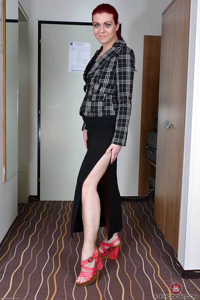 Aged Euro redhead Corazon Del Angel stripping off her tight mature panties in a motel room - Corazon Del Angel