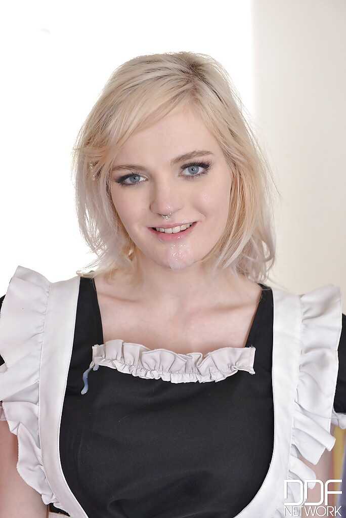 Blonde Euro maid Carly Rae takes two rough face fuckings in a hardcore MMF 3some - Carly Rae