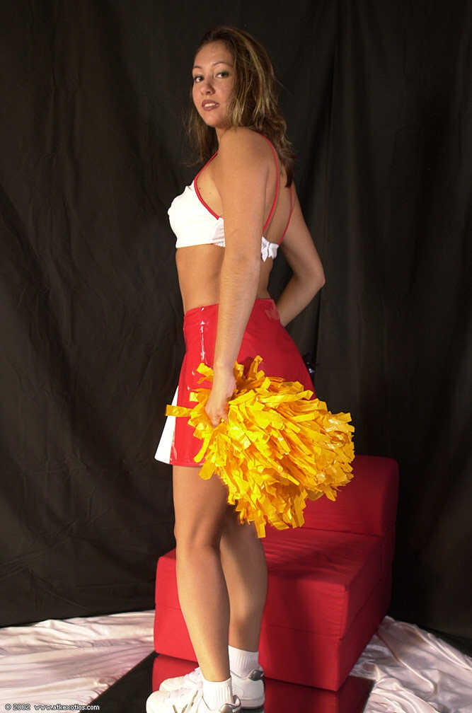 Latina Cheerleader Mailia Releases Tiny Nipples from Tiny Skirt - Mailia
