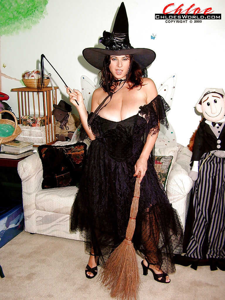 French MILF Chloe Vevrier freeing knockers and bush from witches uniform - Chloe Vevrier