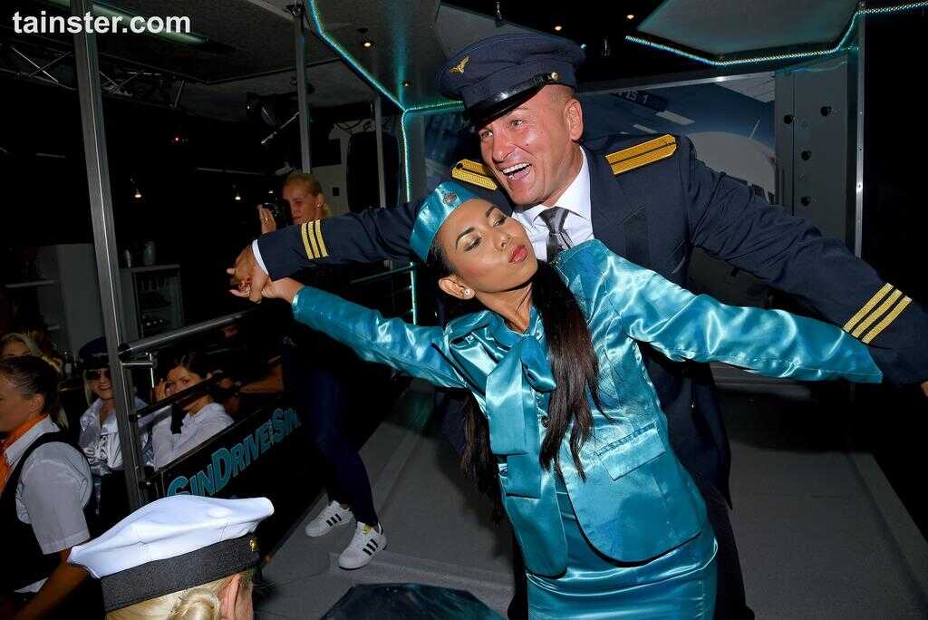 Swinging with the Stewardesses: Big Tits Pornstar Alexa Tomas and Her Crew of Flight Attendants Let Loose in a Wild Party!...