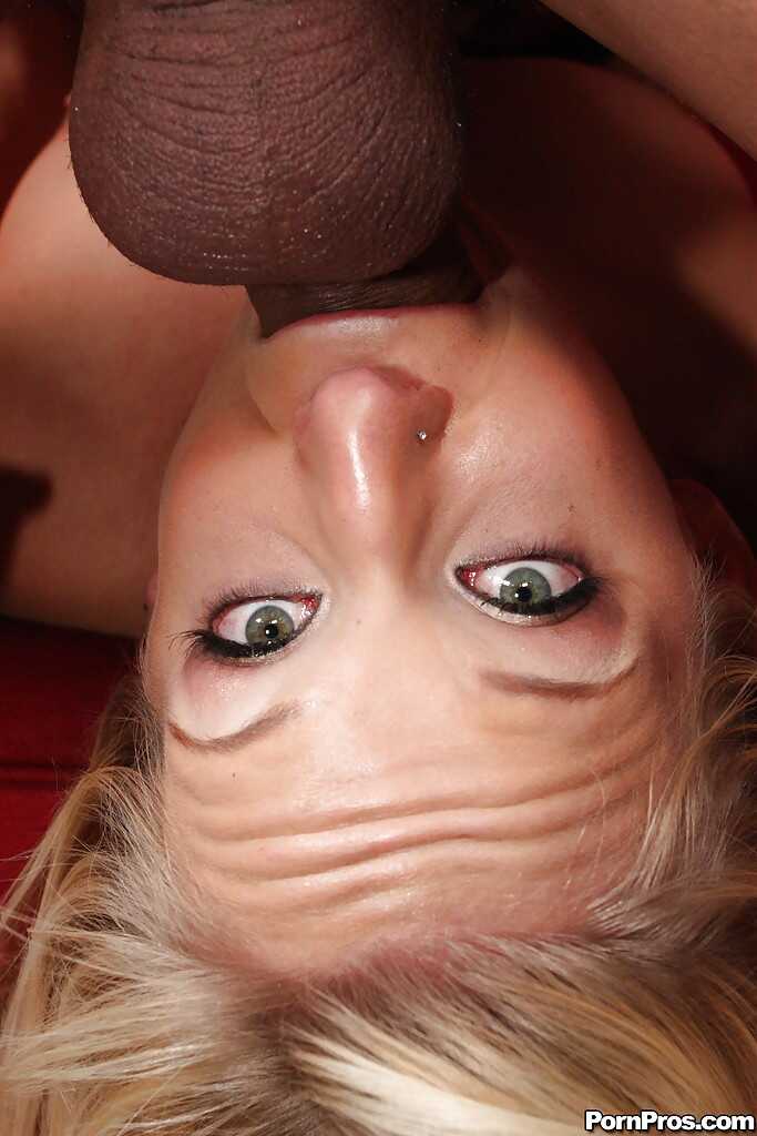 Pretty blonde Eden Adams swallowing her own cum as she rides a dildo with a pierced tongue - Eden Adams