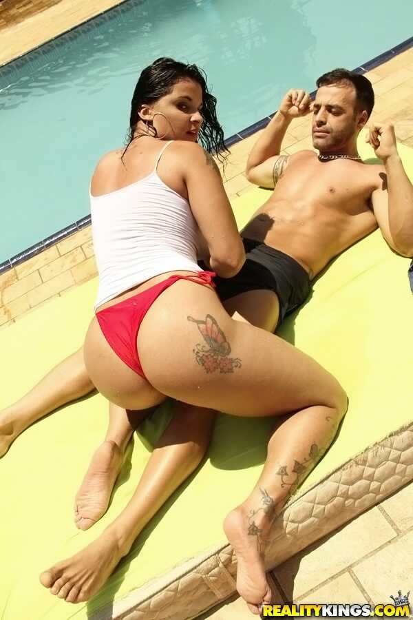 Cristine Castellari Gives Her Guy A Poolside Blowjob And Ends With A Big Tit Cumshot And A Latin Facial - Cristine Castellari