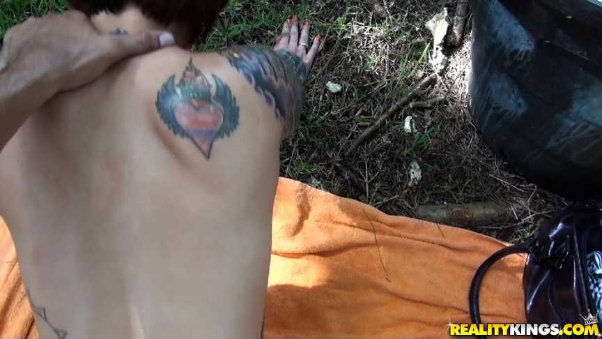 Tatted up slut Mila Treasure gets face fucked in the park by a stranger's cock - Mila Treasure