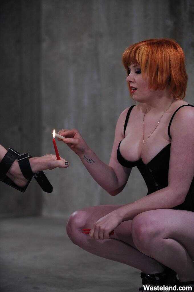 Mistress Irony's Hot Wax Torture of a Bound Blonde Lesbian with Hairy Redhead Pussy - Mistress Irony