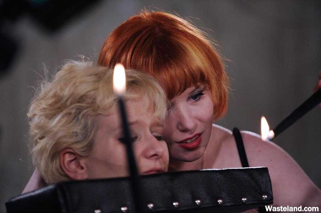 Mistress Irony's Hot Wax Torture of a Bound Blonde Lesbian with Hairy Redhead Pussy - Mistress Irony