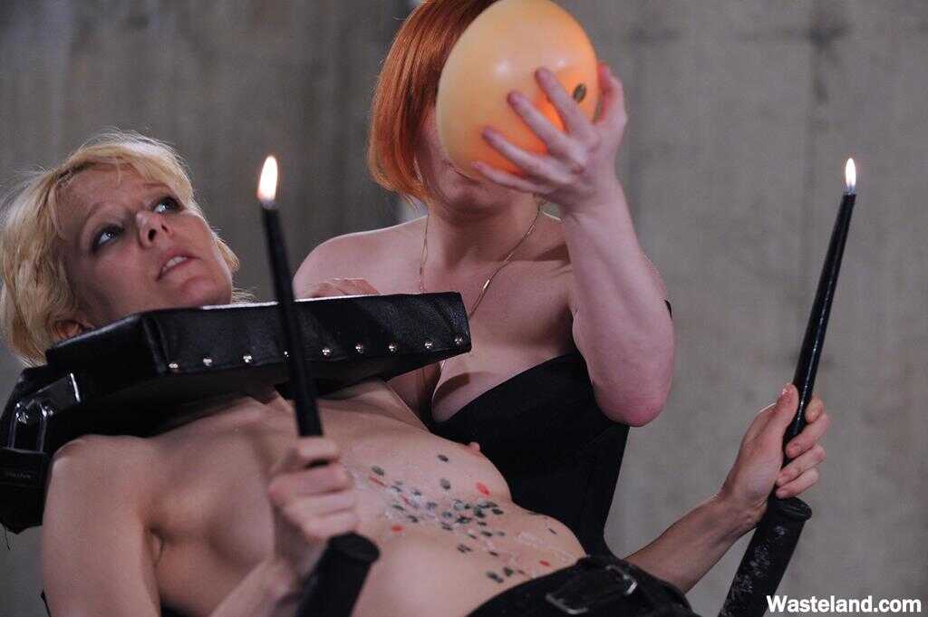 Mistress Irony's Hot Wax Torture of a Bound Blonde Lesbian with Hairy Redhead Pussy - Mistress Irony