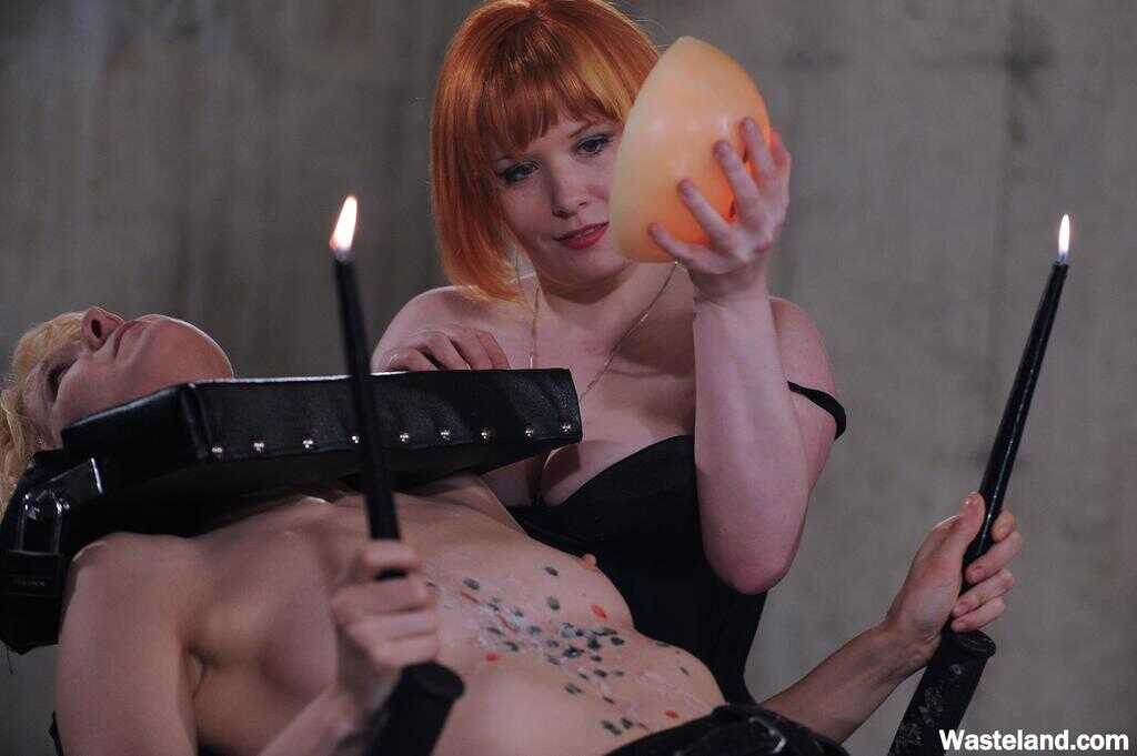 Mistress Irony's Hot Wax Torture of a Bound Blonde Lesbian with Hairy Redhead Pussy - Mistress Irony