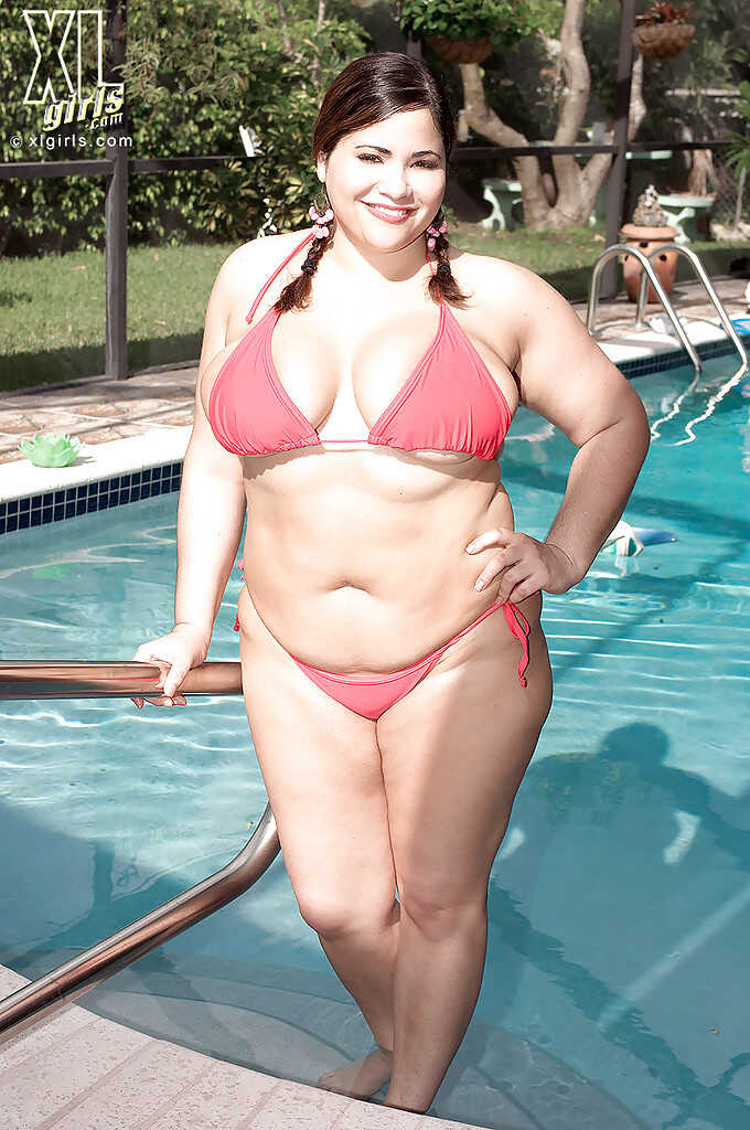 Big titted fatty Gia Johnson strips by the pool for her pigtailed MILF son's friend - Gia Johnson