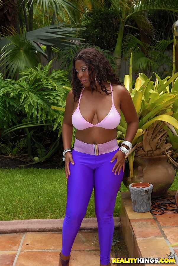 Black babe Sasha Boyce gets her big ass and huge tits oiled up at the pool party . - Sasha Boyce