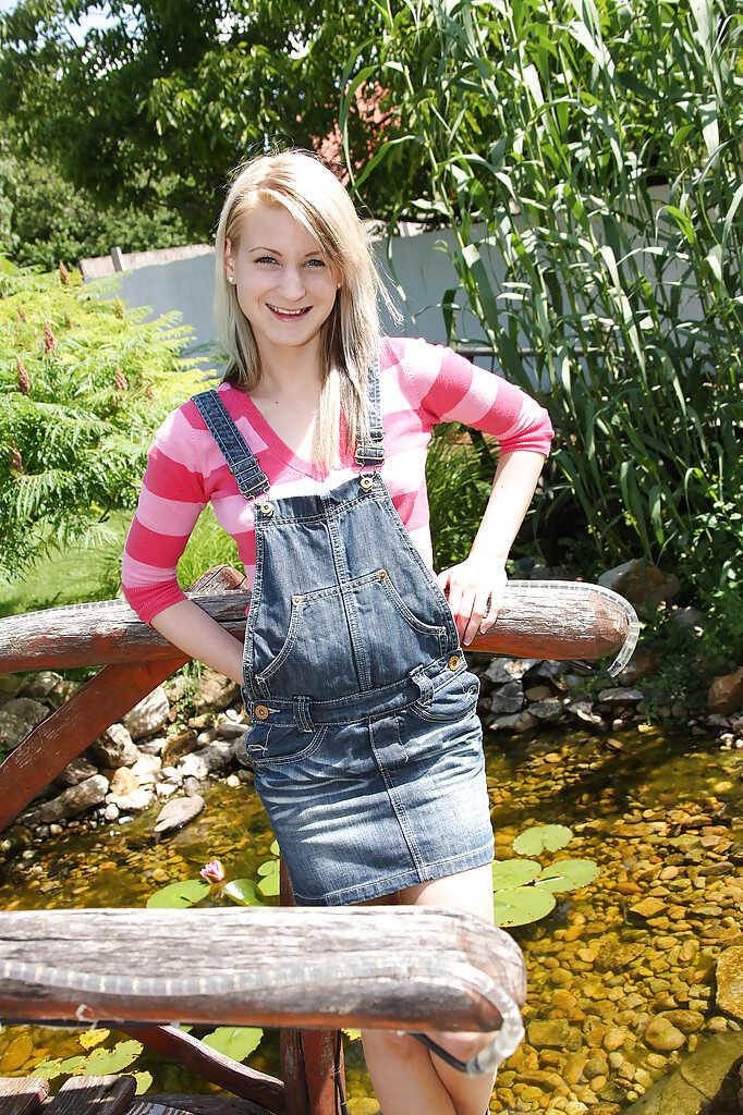 Skinny babe with puffy nipples Emily C pleasures herself outdoors on a sunny day - Emily C