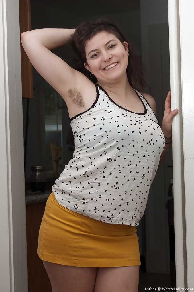 Flabby tits and hairy armpits Esther stripping down to her flabby fat rolls and bushy pits - Esther