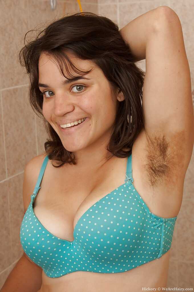 Hairy MILF Hickory Strips Off her Clothes to Show off her Busty Body and Shaved Pussy in the Bathroom - Hickory