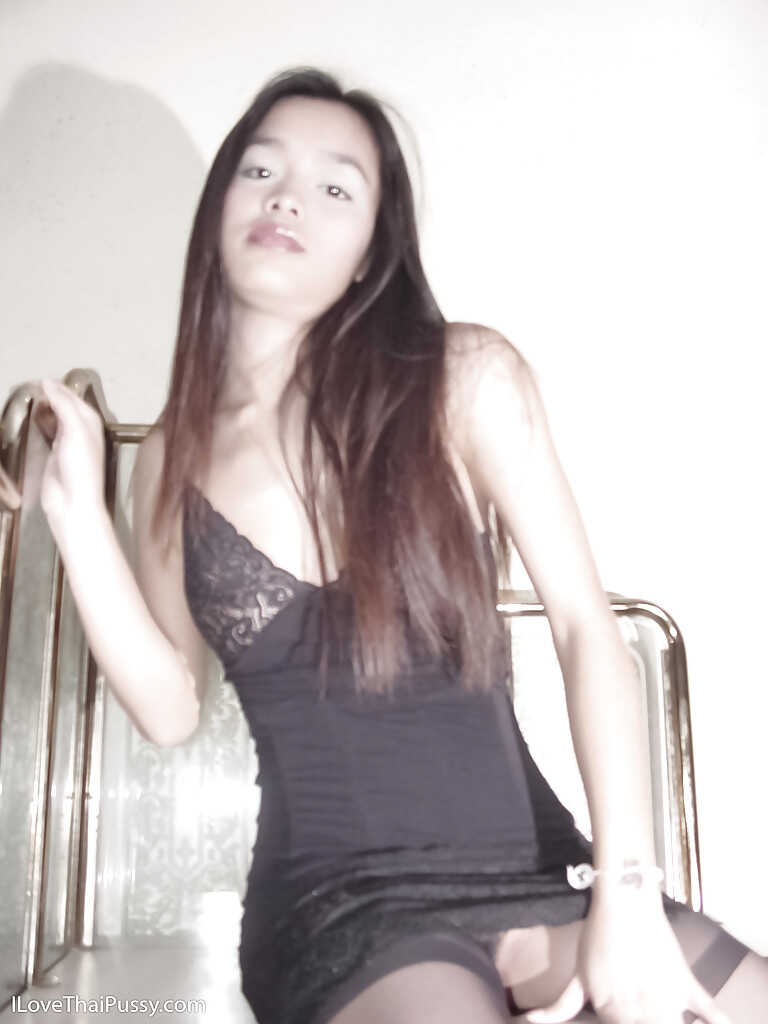 Fon's Adorable Asian Babe Posing with Her Sweet Titties and Muff while Showcasing her Sexy Stockings and Hairy Pussy ...