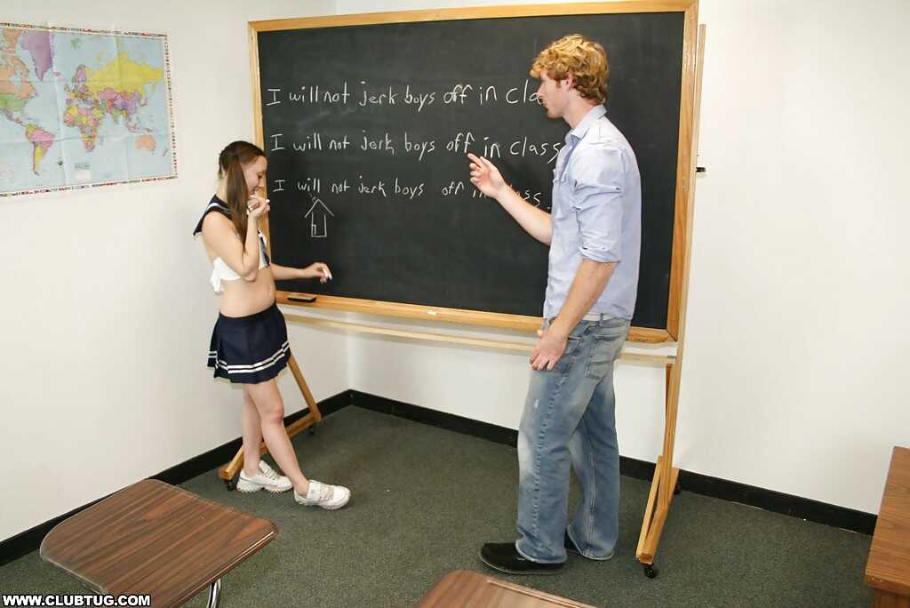 Naughty Schoolgirl Jerks Off Adam's Stiff Prick While Wearing Her Innocent Schoolgirl Uniform - Adam Sharps