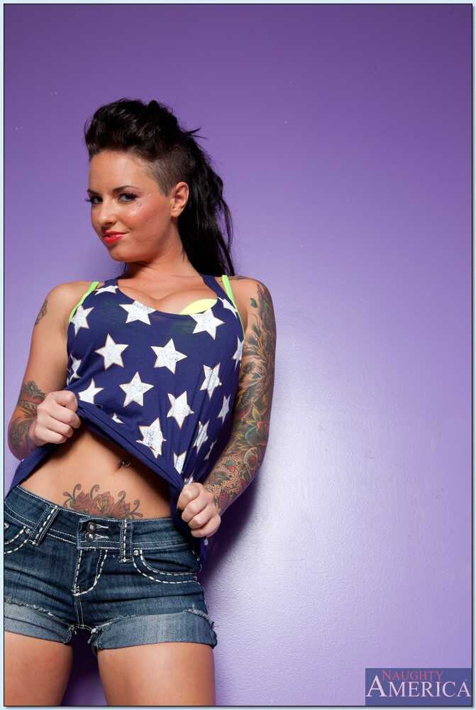 Busty tattooed teen Christy Mack stripping off her lingerie in front of the camera! - Christy Mack