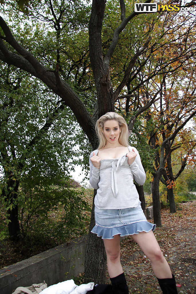 Nesty Lifts Her Skirt to Reveal Her Perky Tits and Shaven Pussy in Public! - Nesty