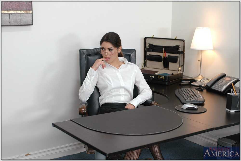 Sizzling office secretary Paola Rey stripped to stockings and fucked in doggy style with a big load on her face - Paola Rey
