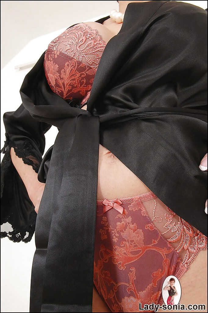 Sexy Leggy MILF Lady in Silky Nightgown and Lingerie Poses for the Camera - Lady Sonia