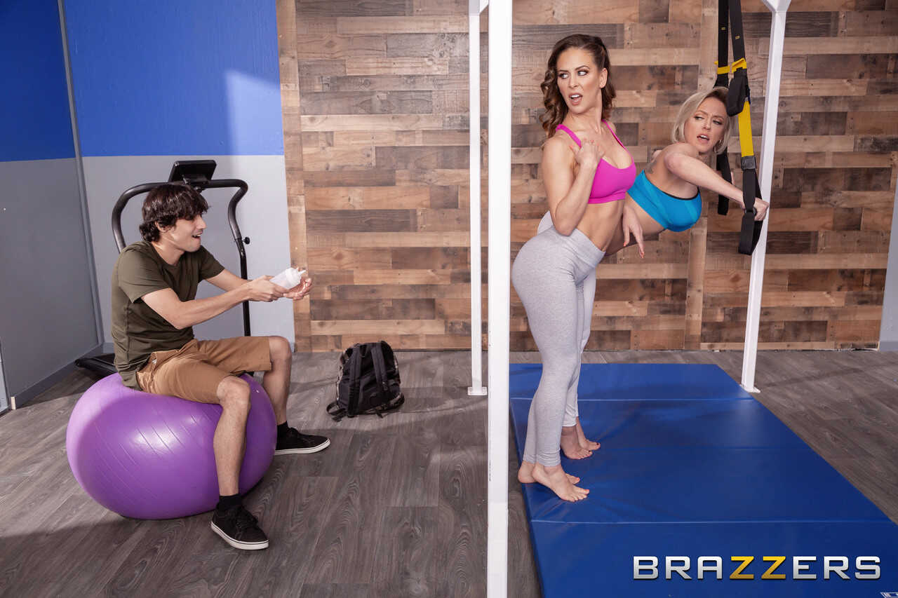 Sexy MILF Cherie Deville Takes on Two Young Studs During a CFNM Yoga Pants Workout Session with Ricky Spanish and Dee Will...