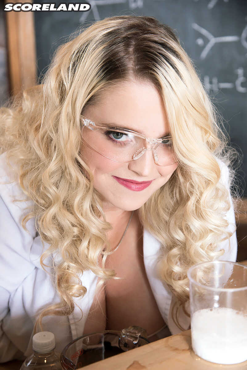 Blonde researcher getting naughty in the chemistry lab