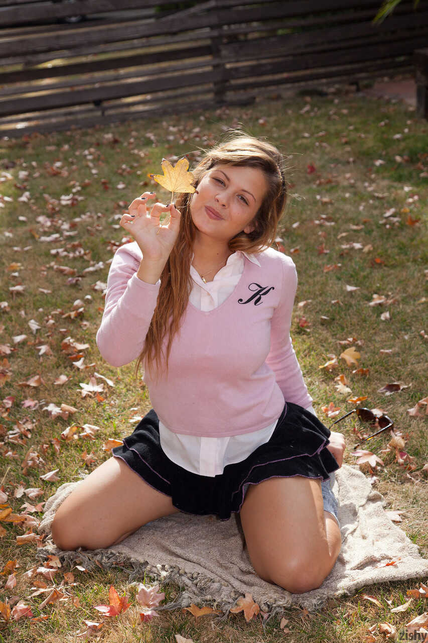 Latina schoolgirl Keisha Grey flashing an upskirt & her big tits outdoors in the park - Keisha Grey