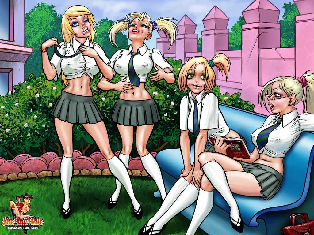 Cartoon Shemale Schoolgirls Gangbang their Black Teacher and Cum Showers! - 