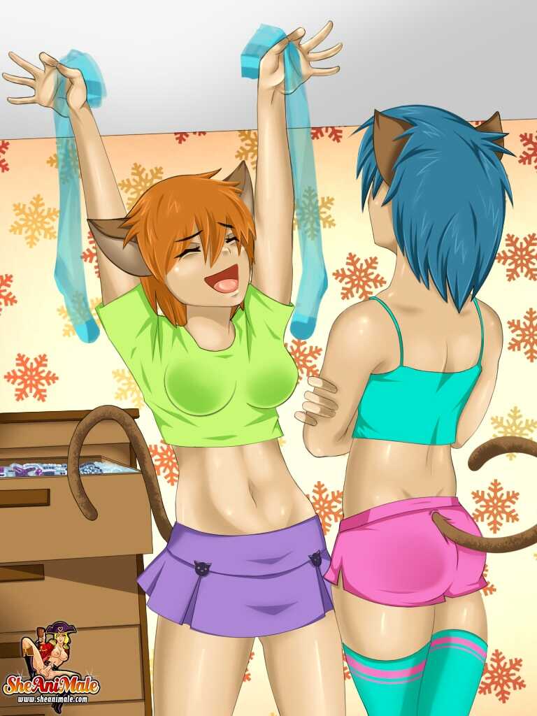 Ravishing Shemale Cats with Gigantic Boobs Fuck Each Other's Brains Out in Cartoon Bliss! - 