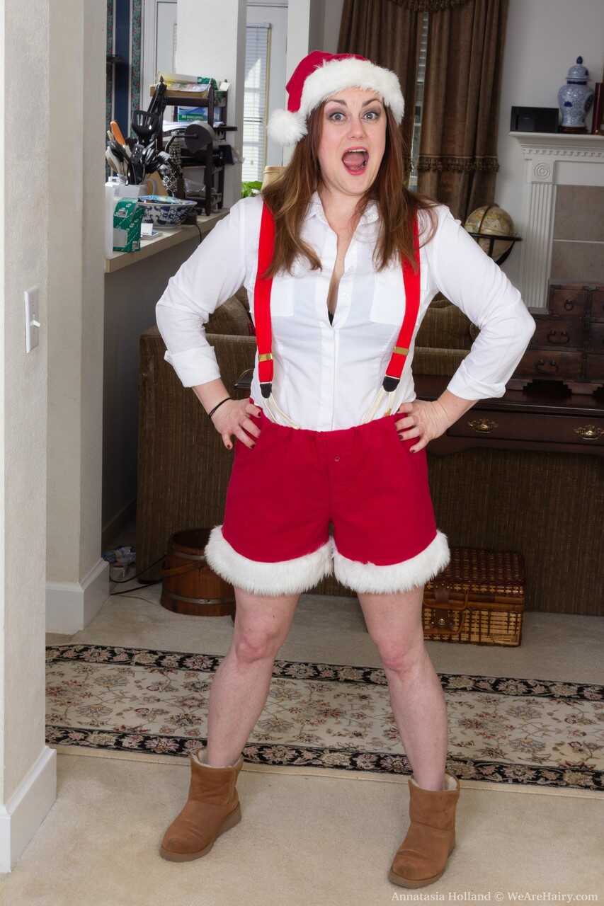 Santa's Naughty List: Annatasia Holland Strips off Her Xmas Outfit and Reveals her Giant Tits and Hairy Crotch! - Ann...