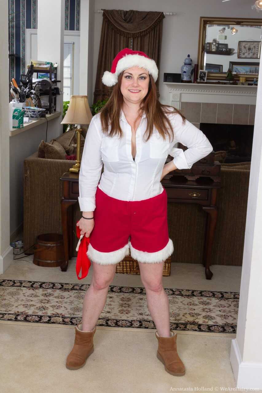 Santa's Naughty List: Annatasia Holland Strips off Her Xmas Outfit and Reveals her Giant Tits and Hairy Crotch! - Ann...