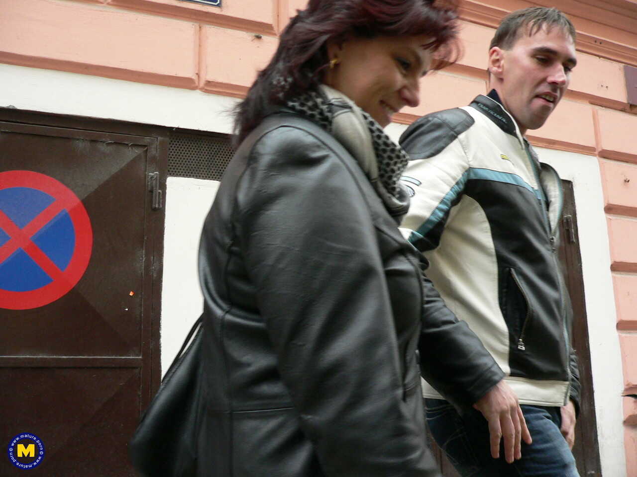 Busty mature Emilie gets double-teamed in public by two hungry men! - Emilie