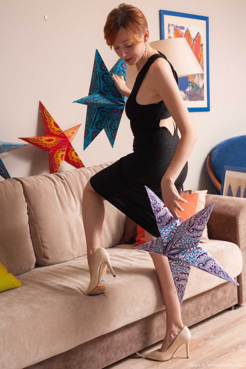 Ginta's Secret Fantasy: The Redheaded Housewife Touches Her Perfect Tits and Hairy Crotch While Exploring Her Short H...