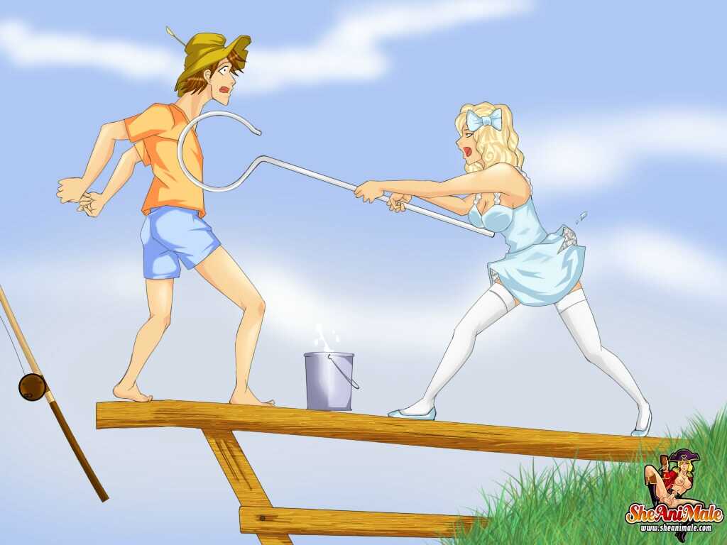 Anime Futa Blonde Fairy Drilling Fisherman's Hole on the Dock: A Shemale Cartoon Tale - 