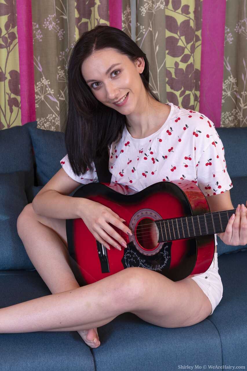 Slender musician Shirley Mo strips and spreads her hairy pussy feet for a tiny tits MILF with fuzzy cunt - Shirley Mo