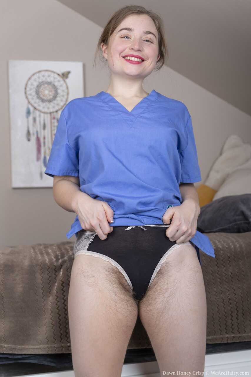 Amateur dentist Dawn Honey Crisp strips her uniform & shows her hairy crotch to her patients - Dawn Honey Crisp
