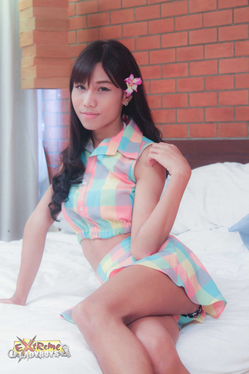 Innocent Asian Noey enjoys protected anal sex with her lover&#039;s petite shemale - Noey