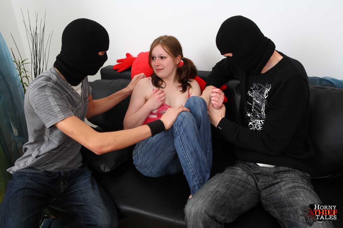 Cute teen Lilya gets fucked by two thieves in an amateur threesome with Shy Angela - Shy Angela
