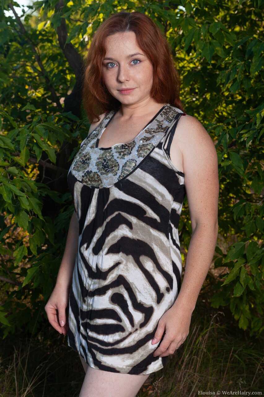 Amateur redhead Elouisa's outdoor nature adventure with her hairy pussy and big tits - Elouisa