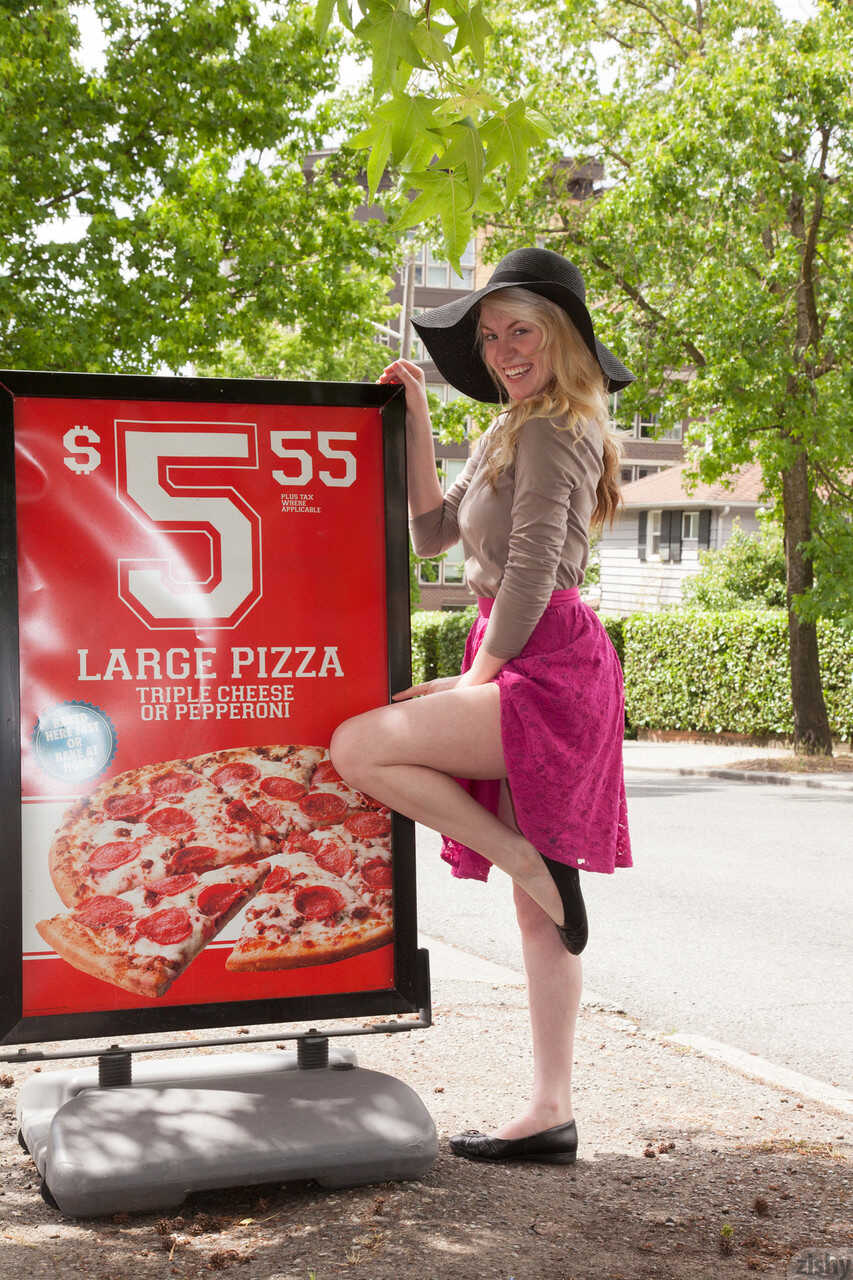 Public Upskirt Flashing: Pale Blonde Wynne Leonard Exposes Panties in the Streets - Wynne Leonard