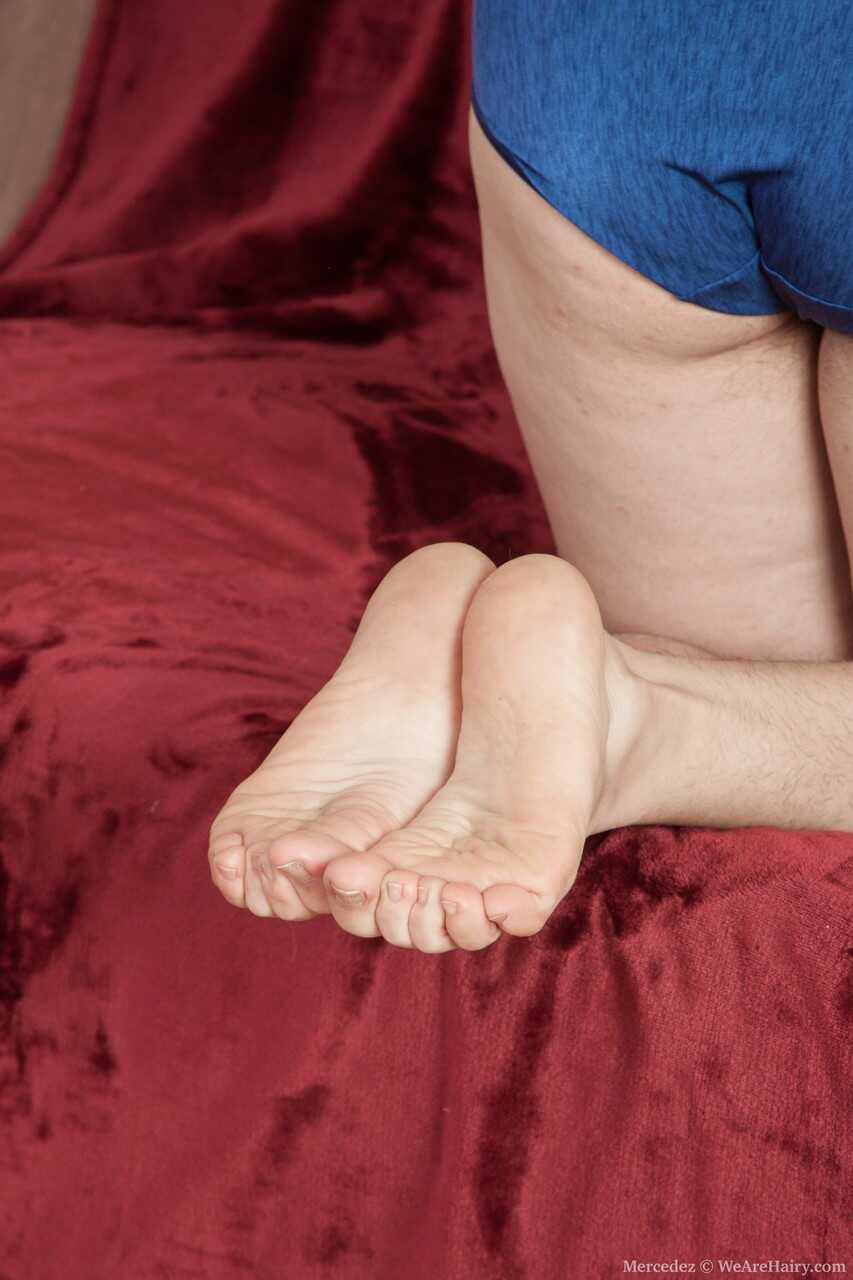Busty teenage girl Mercedez shows her sexy toes and hairy vagina while spreading her extremely hairy pussy. - Mercedez