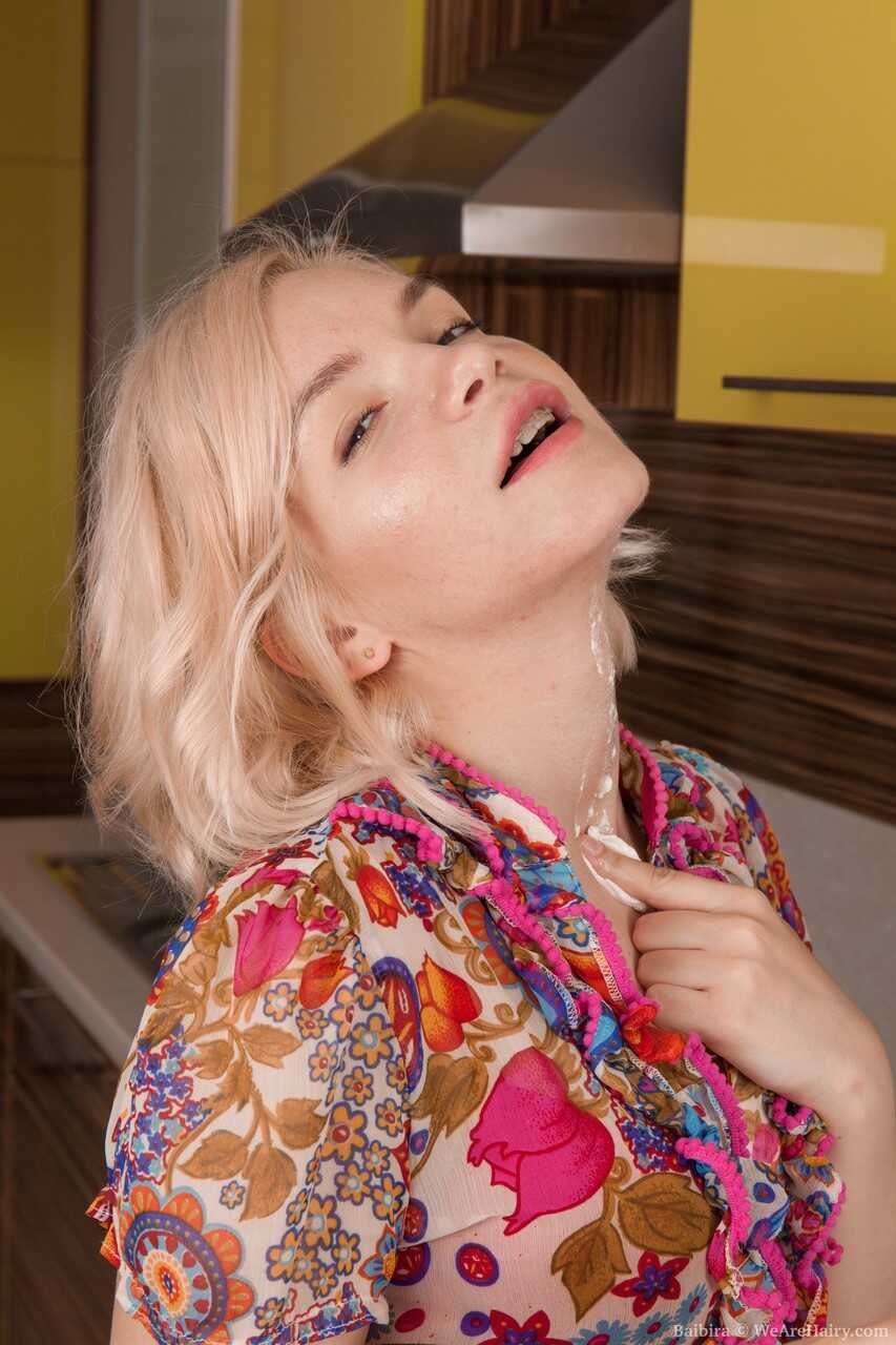 Sexy blonde teen Baibira reveals her hairy crotch in the kitchen  becomes...  Blonde Teen Baibira Bares Her Hairy Crotch I...