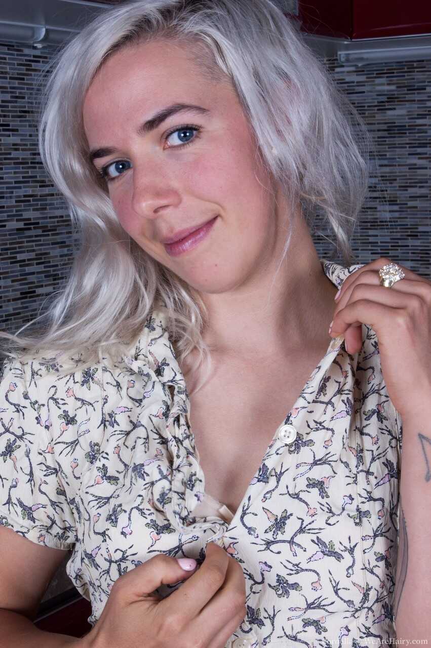 Blonde sweetie with tiny tits, Cordelia, gets bushy with her hairy muff and armpits - Cordelia