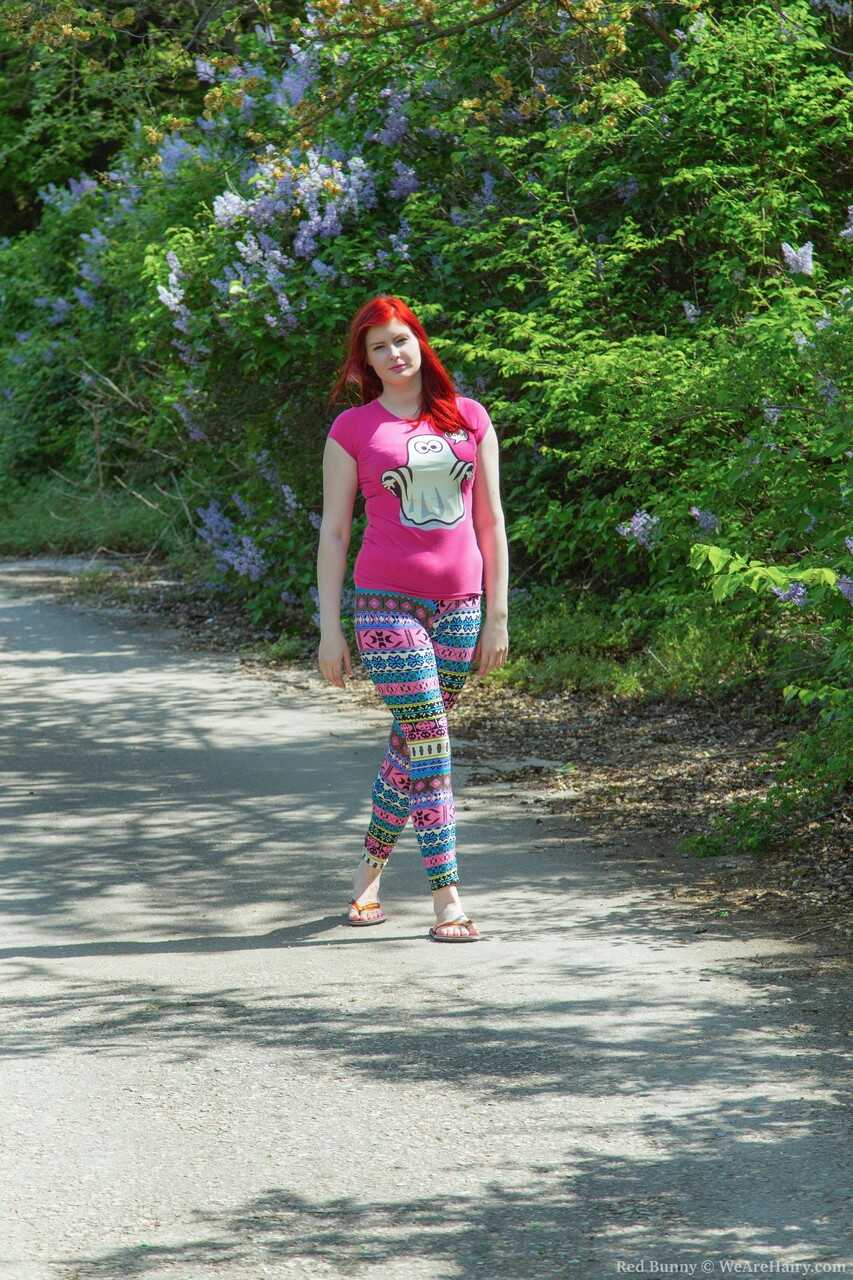 Cute redhead with big chest Red Bunny shows her hairy twat outdoors :  The Curvy Hairy Amateur With the Big Chest and Hair...